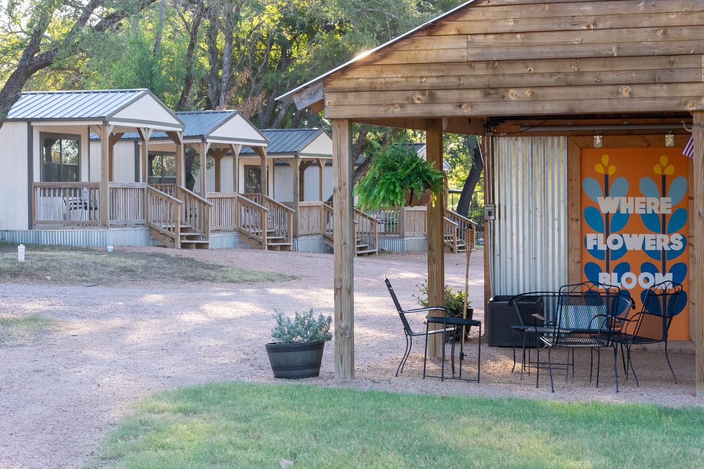 Row of standalone cabins